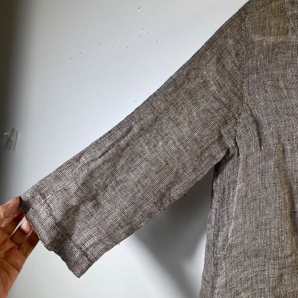 Womens Purejill Linen Top V Neck 3/4/Sleeve Marled Brown XS Open Weave Linen - Picture 4 of 8